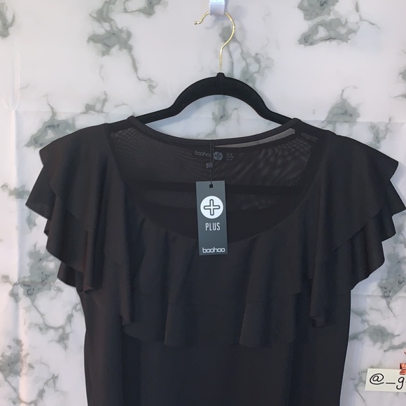 US 14 Boohoo PLUS ROSIE MESH RUFFLE BODYCON DRESS - Picture 7 of 15